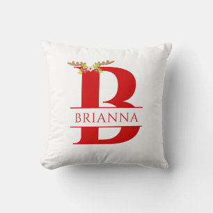 Delad monogram bokstav B Xmas hjorthorn   Kudde