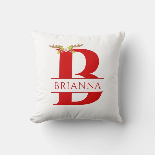 Delad monogram bokstav B Xmas hjorthorn   Kudde (Framsida)