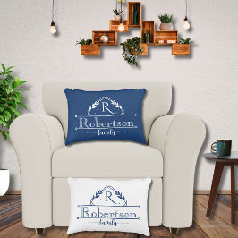 Delad monogram familjenamn Midnight Blue ram Prydnadskudde