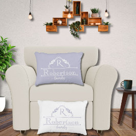 Delad monogram familjenamn Mjuk lavendelfram Prydnadskudde