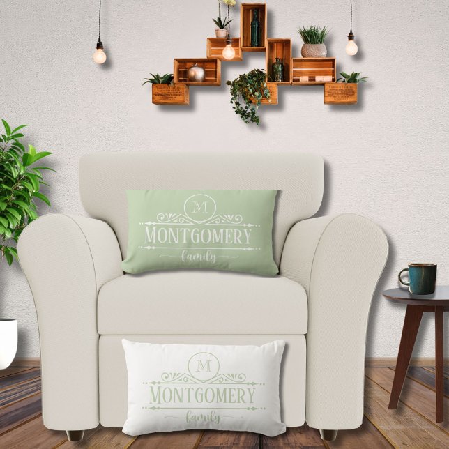 Delad monogram familjenamn Monogram Grön  Lumbarkudde (Skapare uppladdad)