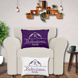 Delad monogram familjenamn Royal Purple ram Prydnadskudde