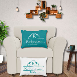 Delad monogram familjenamn Tropisk teal ram Prydnadskudde