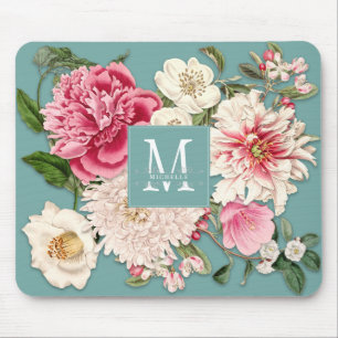 Delad Monogram Vintage Virvlar Blommig Mint Anpass Musmatta