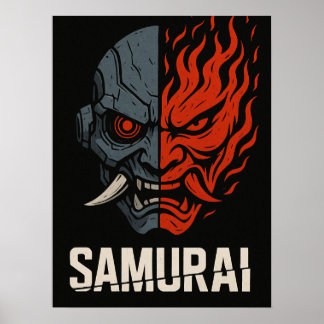 Delad Oni-mask Samurajaffisch Poster