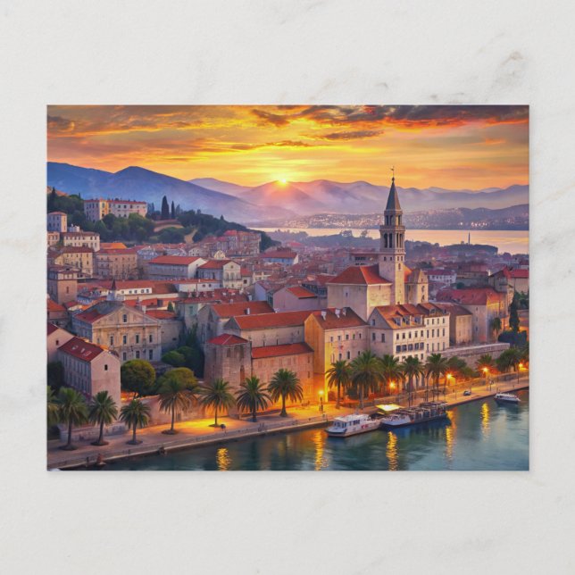 Delad stad Kroatien Sunset Vykort (Framsida)