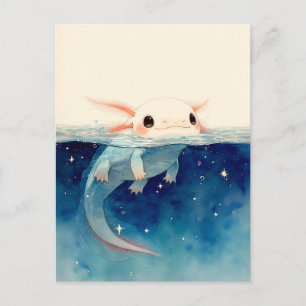 Delad Vatten Stjärnig Indigo Kawaii Axolotl Vykort
