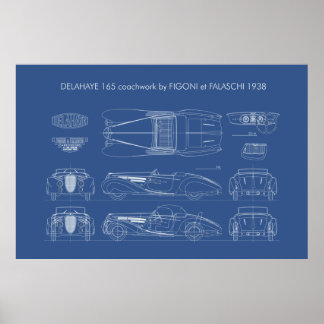Delahaye 165 Figoni et Falaschi Blueprint Poster