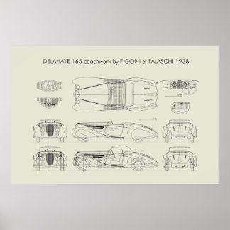 Delahaye 165 Figoni et Falaschi Blueprint Poster