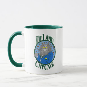 DeLand Cat Cafes Henry DeCat i blå kostym-Logotyp Mugg
