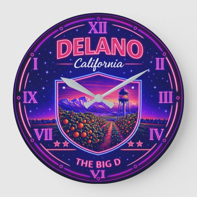 Delano California Agricultural Valley Neon Stor Klocka (Framsida)