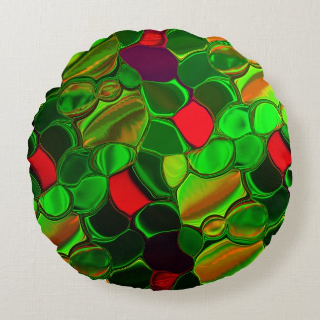 Delar av färg, cirklar och rundade former rund kudde (Framsidan)