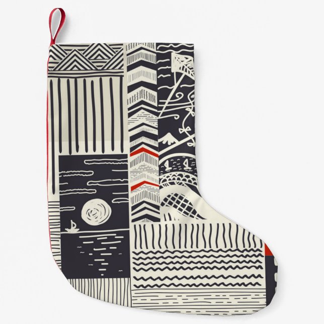 Delar av trä med skalad grönt, abstrakt te liten julstrumpa (Framsidan)