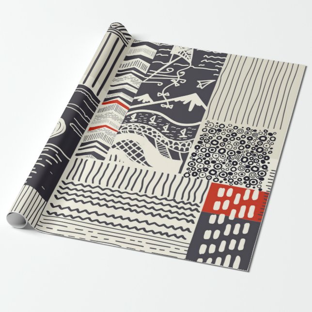 Delar av trä med skalad grönt, abstrakt te presentpapper (Utrullad)