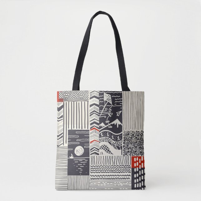 Delar av trä med skalad grönt, abstrakt te tygkasse (Framsida)