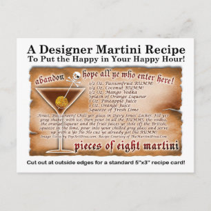 Delar om åtta Tropical Martini Recipe-vykort Vykort