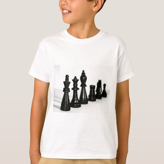 Delart perspektiv för svart schackfigur t shirt (Framsida)