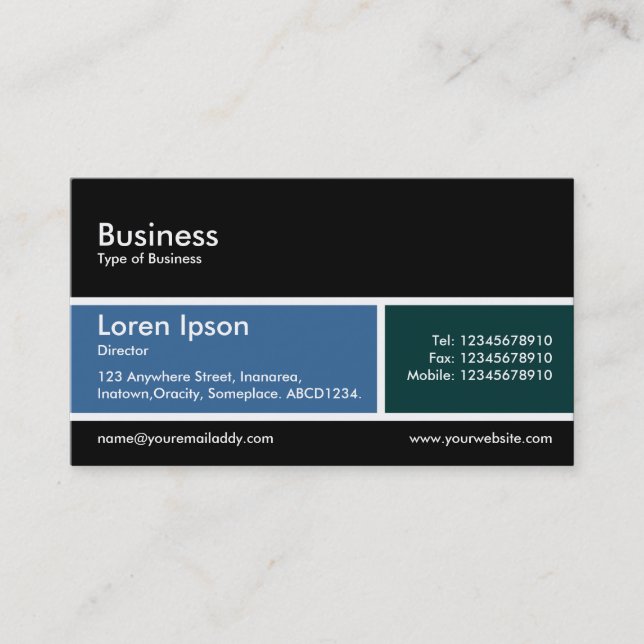 Delat band v2 blått och Mörk grönt Visitkort (Framsida)