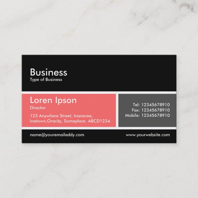 Delat band v2 Tropiskt Rosa och Mörk Grått Visitkort (Framsida)