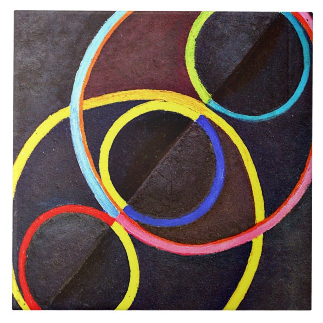 Delaunay - Black Relief with Circles of Färg Kakelplatta (Framsidan)