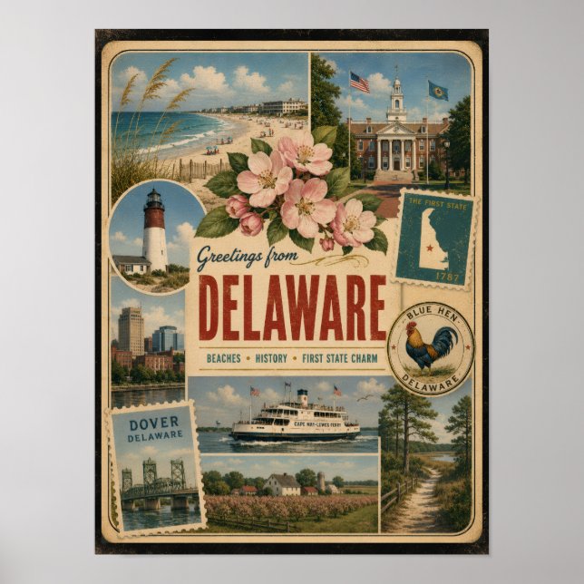 Delaware Äkta Vintage Stil Poster (Framsidan)