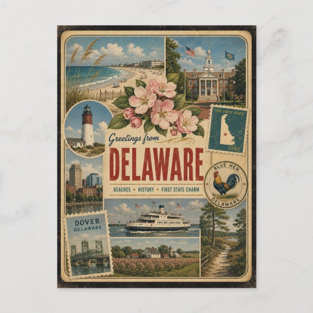 Delaware Äkta Vintage Stil Vykort (Framsida)