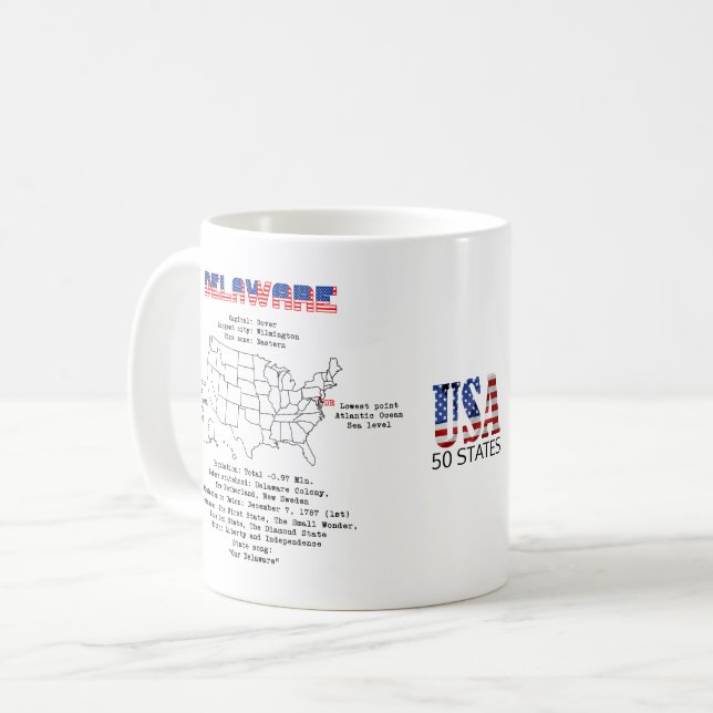Delaware American State på en karta och användbar  Kaffemugg (Framsida vänster)