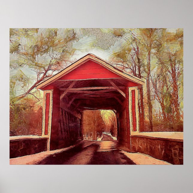 Delaware Ashland Covered Bridge Wood Poster (Framsidan)