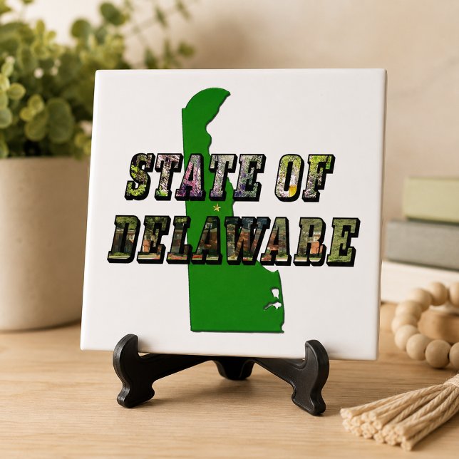 Delaware Bildtext & kartöversikt Kakelplatta (State of Delaware Picture Text & Map Outline Ceramic Tile)