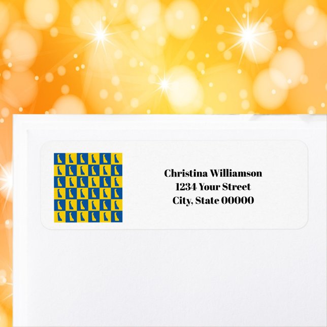 Delaware Blue Gold Anpassa Returadress Etikett (Return address label with a blue and yellow gold pattern of Delaware.)