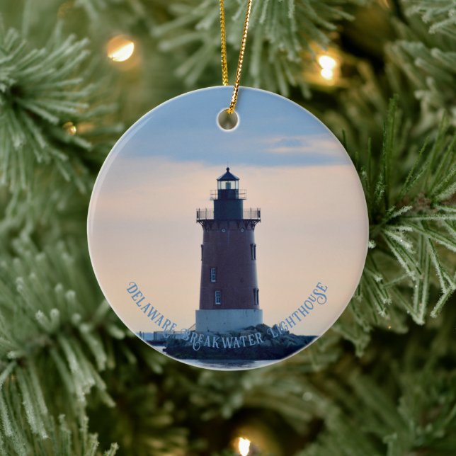 Delaware Breakwater Lighthouse Cape Henlopen Lewes Julgransprydnad Keramik (Träd)