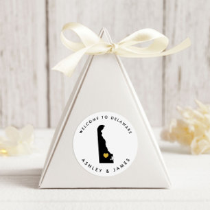 Delaware Bröllop Welcome Sticker Märkre, Guld & Bl Runt Klistermärke