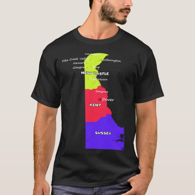 Delaware County Karta USA-gränser Stora städer T Shirt (Framsida)