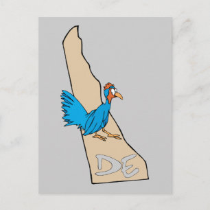 Delaware DE Karta & Blue Hen Tecknad Art Motto Vykort