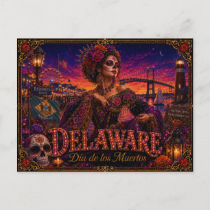 Delaware Día de los Muertos Retro Vykort