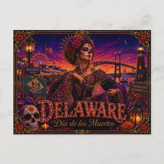 Delaware Día de los Muertos Retro Vykort (Framsida)