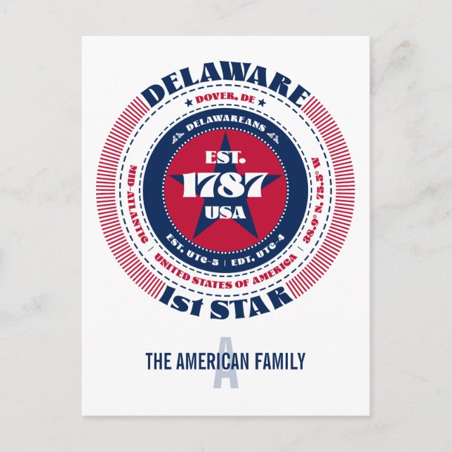 Delaware, Dover, DE Patriotic Monogram vycard Vykort (Framsida)