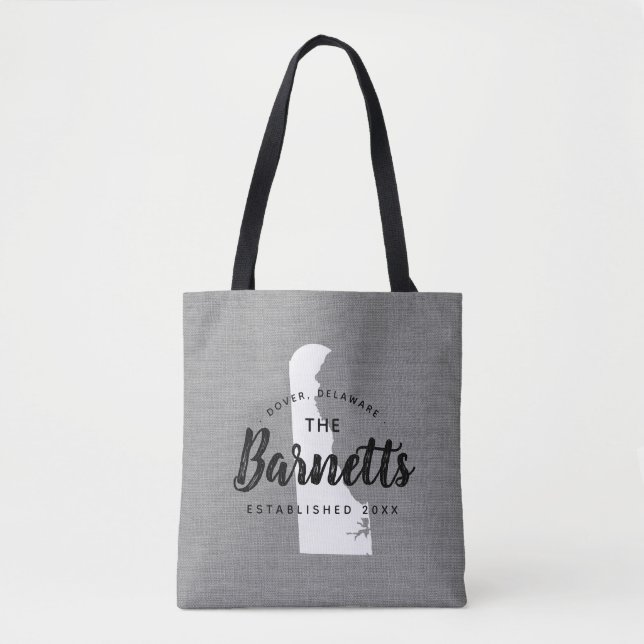 Delaware Family Monogram State Tote Bag Tygkasse (Framsida)