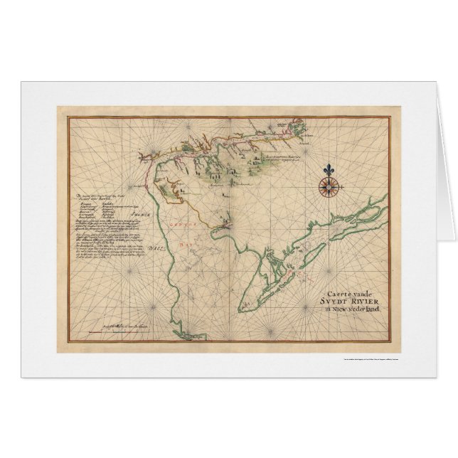 Delaware fjärdkarta 1639 hälsningskort (Framsidan Horizontal)