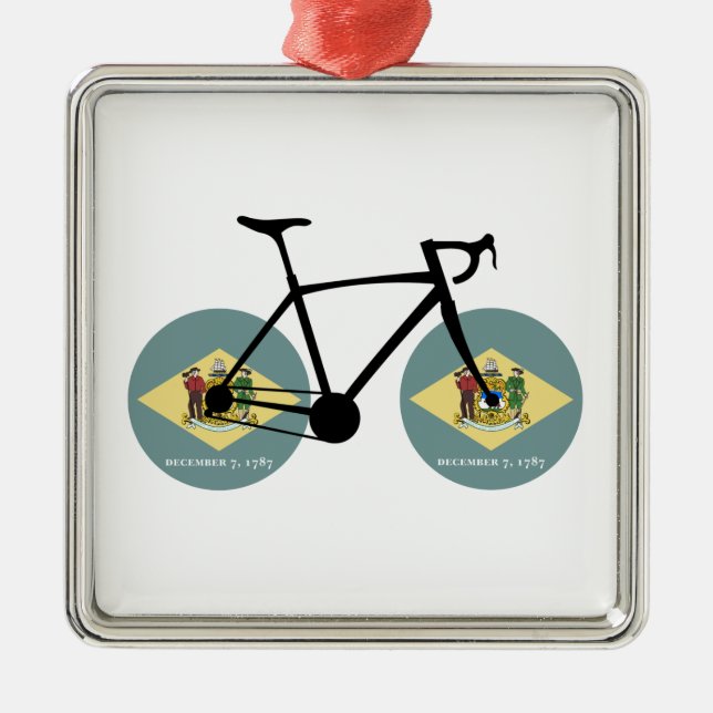 Delaware Flagga Cycling Julgransprydnad Metall (Framsidan)
