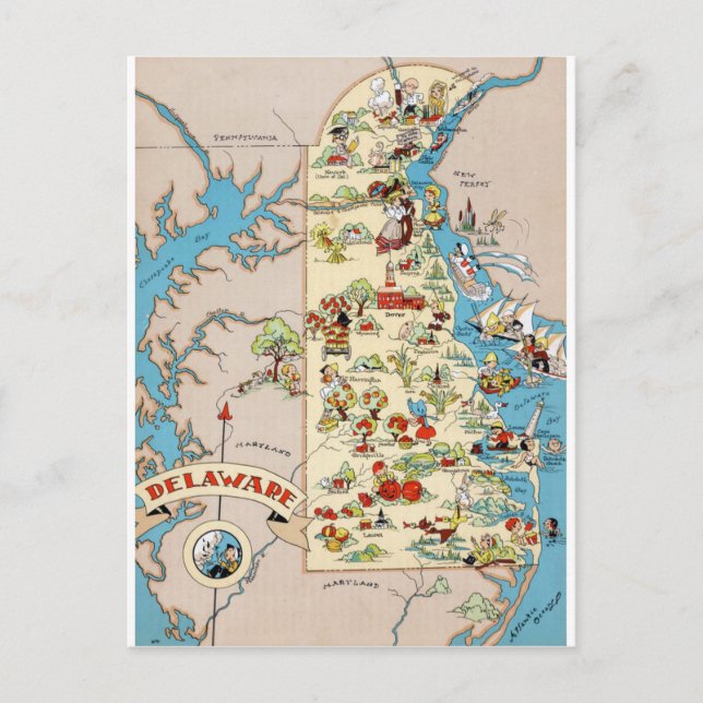 Delaware Funny Vintage Karta Vykort (Framsida)