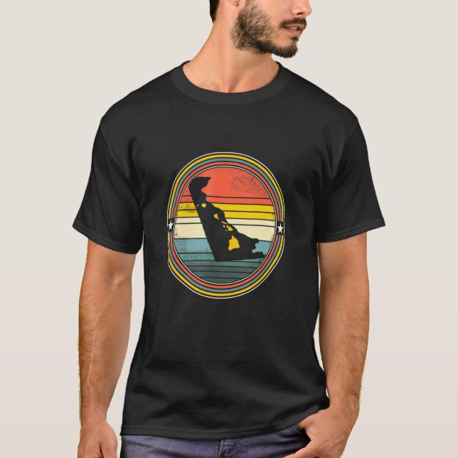Delaware Hawaii Roots Origine State Map Retro T Shirt (Framsida)