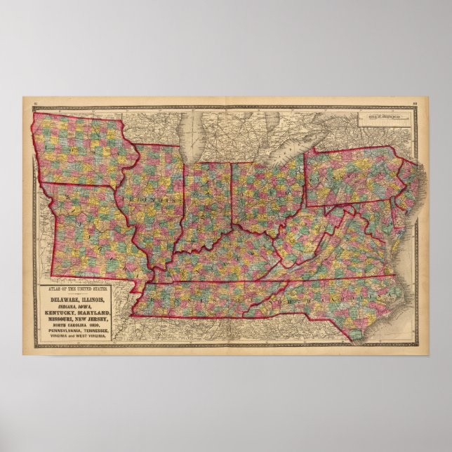 Delaware, Illinois, Indiana, Iowa North Carolina Poster (Framsidan)