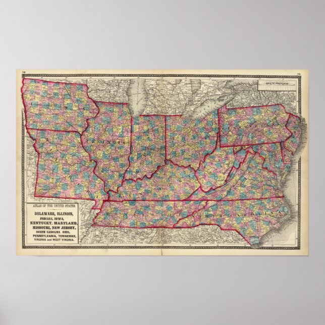 Delaware, Illinois, Indiana och Iowa Poster (Framsidan)