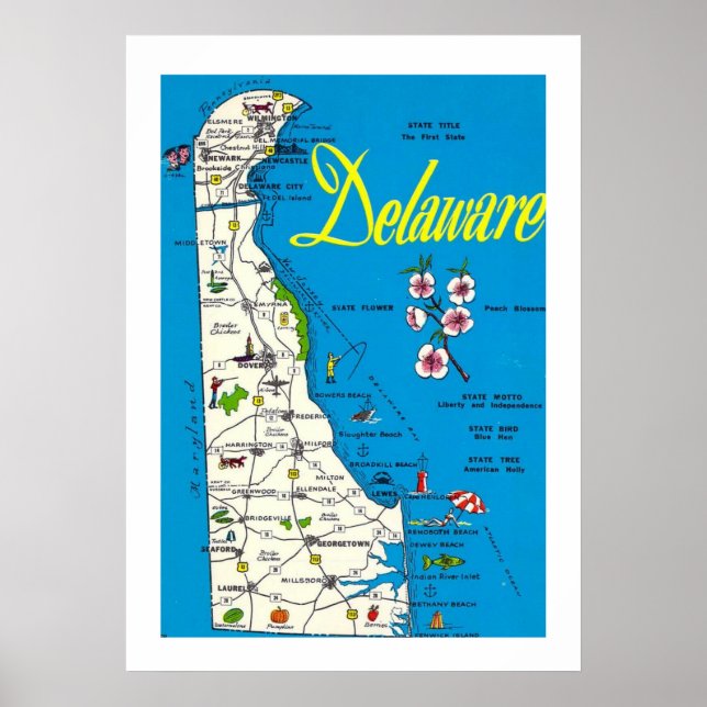 Delaware Karta 20x28 Postertryck Poster (Framsidan)