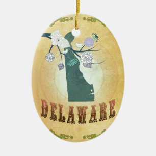 Delaware karta med älskvärda fåglar julgransprydnad keramik