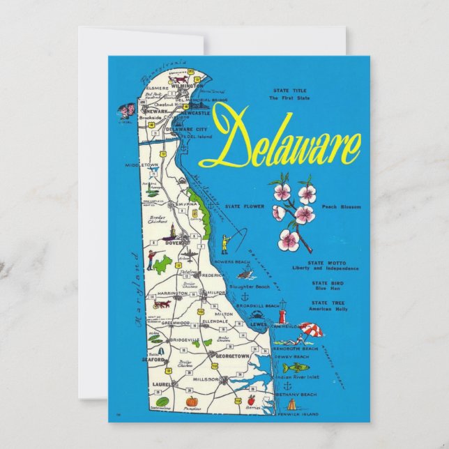 Delaware Map 5x7 Big Postcard Inbjudningar (Framsida)