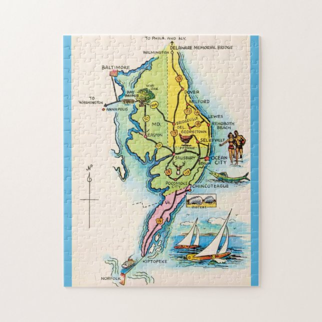 Delaware Maryland Vintage Kartong Jigsaw Pussel (Vertikal)