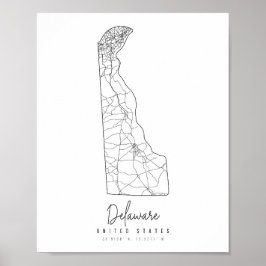 Delaware Minimal Street Karta Poster