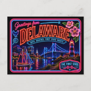 Delaware Neonstat Retro Vintage Vykort